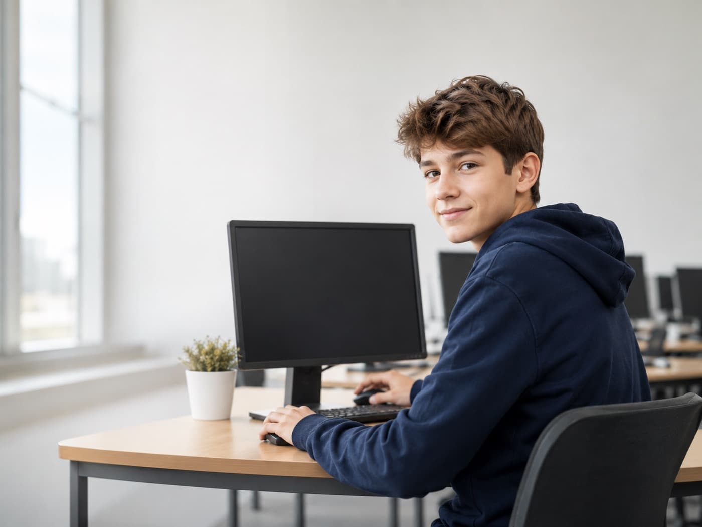 Участник Digital Mind за компьютером